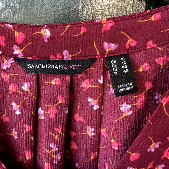 NEW Isaac Mizrahi QVC Woven Crepe Blouse w/ Pleat Detail & Lace Sz 10 Boho Fall - Picture 8 of 10